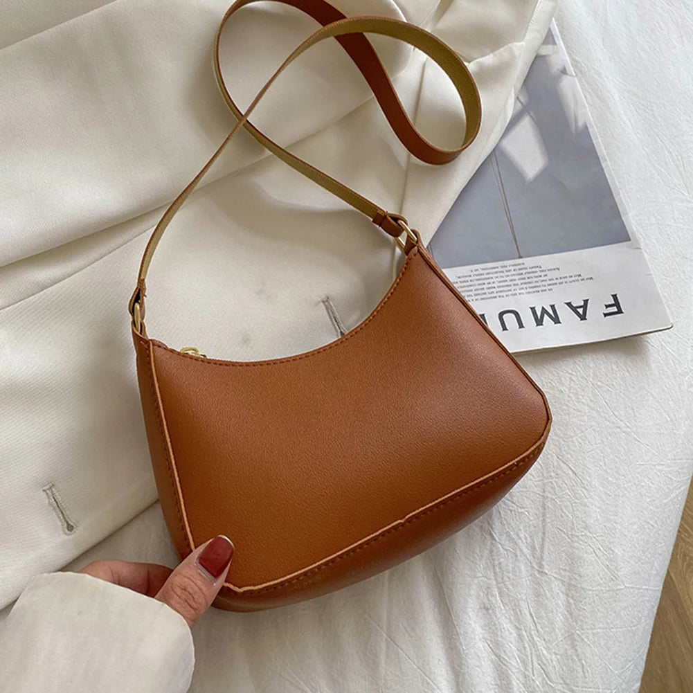 20252 New Women's Fashion Handbags Retro Solid Color PU Leather Shoulder Underarm Bag Casual Women Hobos Handbags