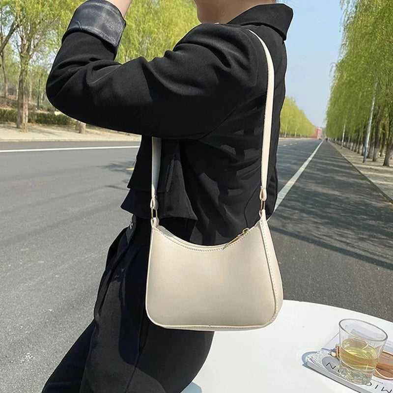 20252 New Women's Fashion Handbags Retro Solid Color PU Leather Shoulder Underarm Bag Casual Women Hobos Handbags