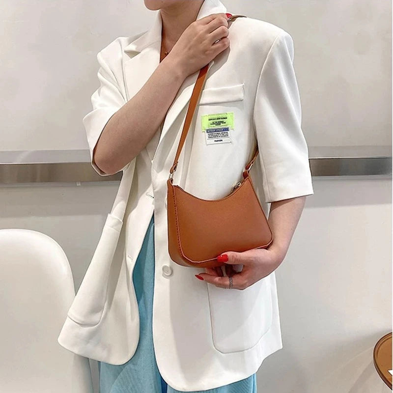 20252 New Women's Fashion Handbags Retro Solid Color PU Leather Shoulder Underarm Bag Casual Women Hobos Handbags