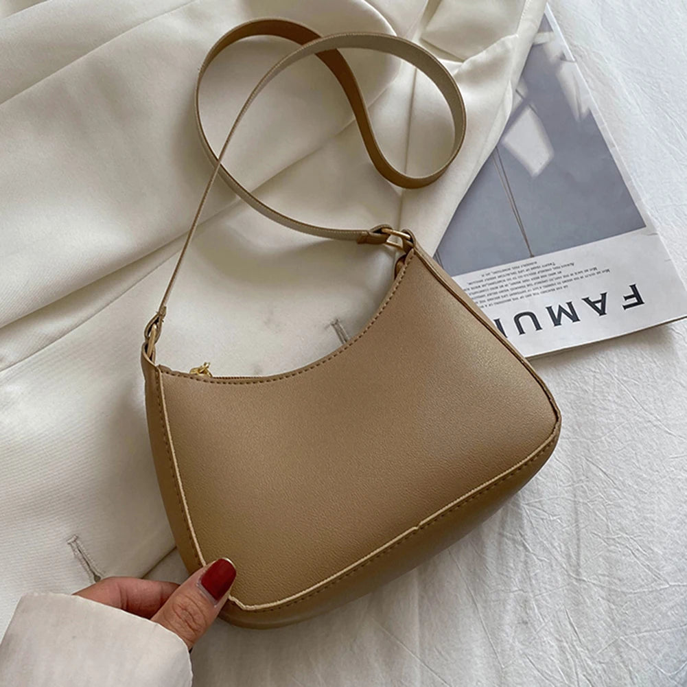 20252 New Women's Fashion Handbags Retro Solid Color PU Leather Shoulder Underarm Bag Casual Women Hobos Handbags