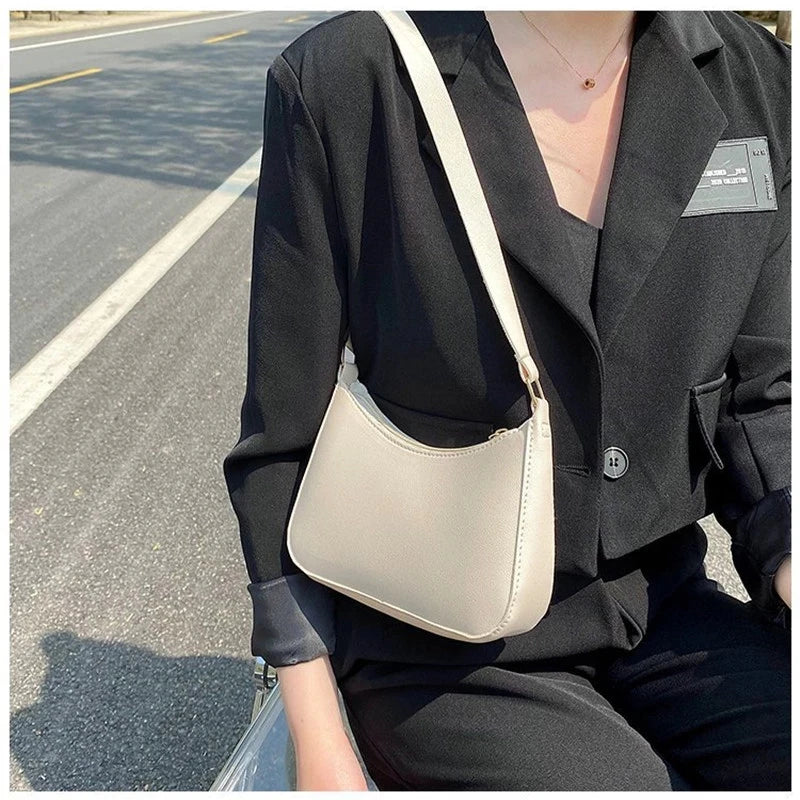 20252 New Women's Fashion Handbags Retro Solid Color PU Leather Shoulder Underarm Bag Casual Women Hobos Handbags