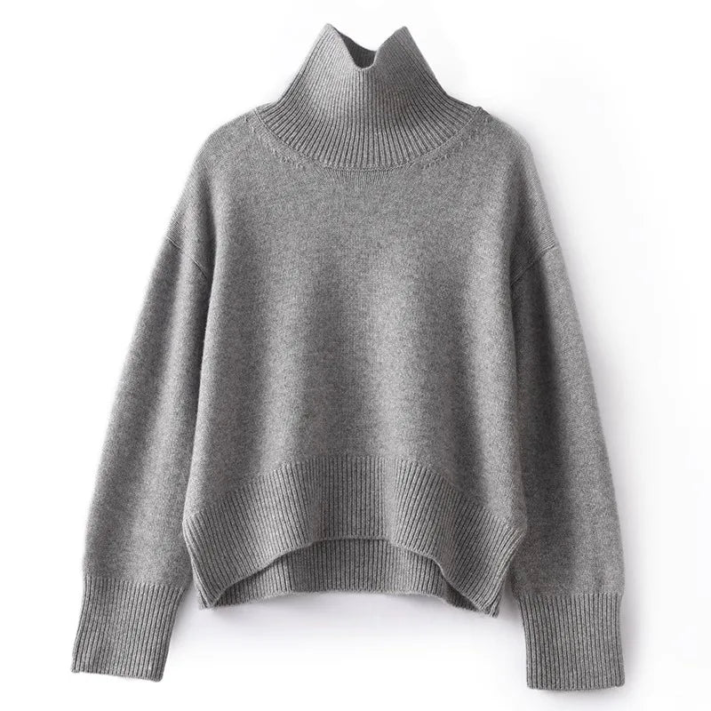 Autumn and winter new  pure cashmere sweater women's thick turtleneck sweater pullover loose knit sweater