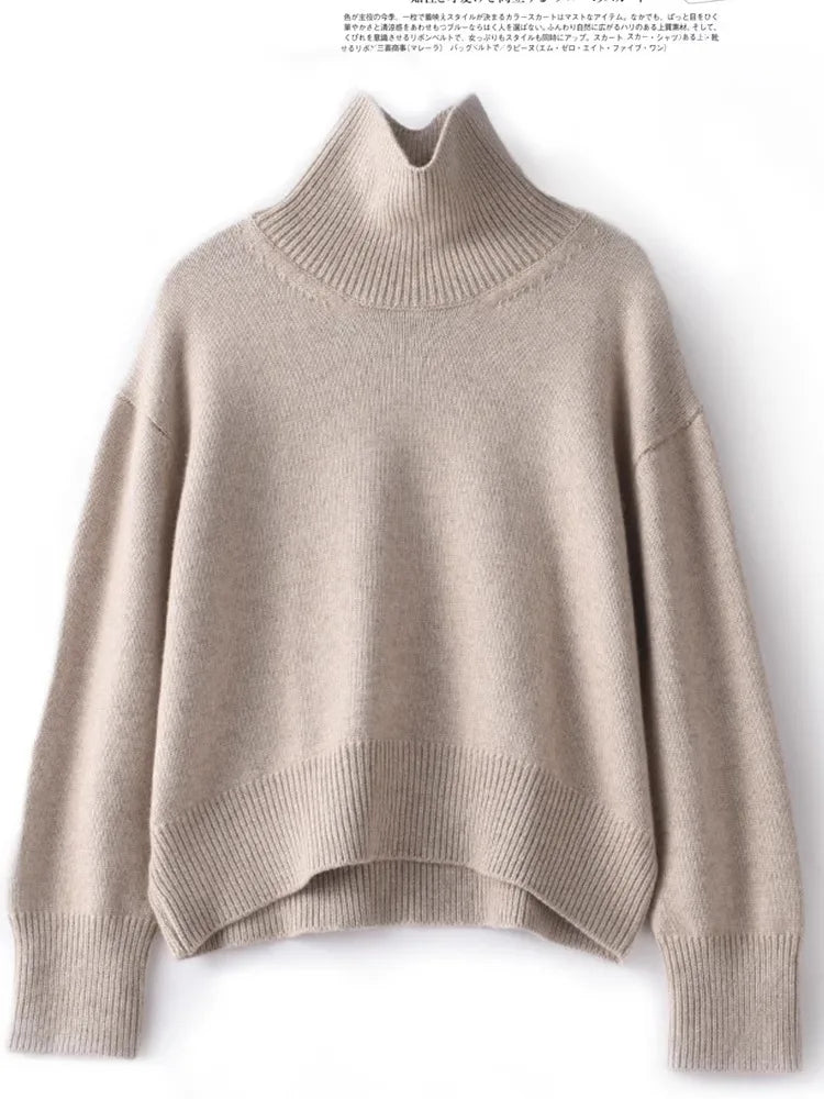 Autumn and winter new  pure cashmere sweater women's thick turtleneck sweater pullover loose knit sweater