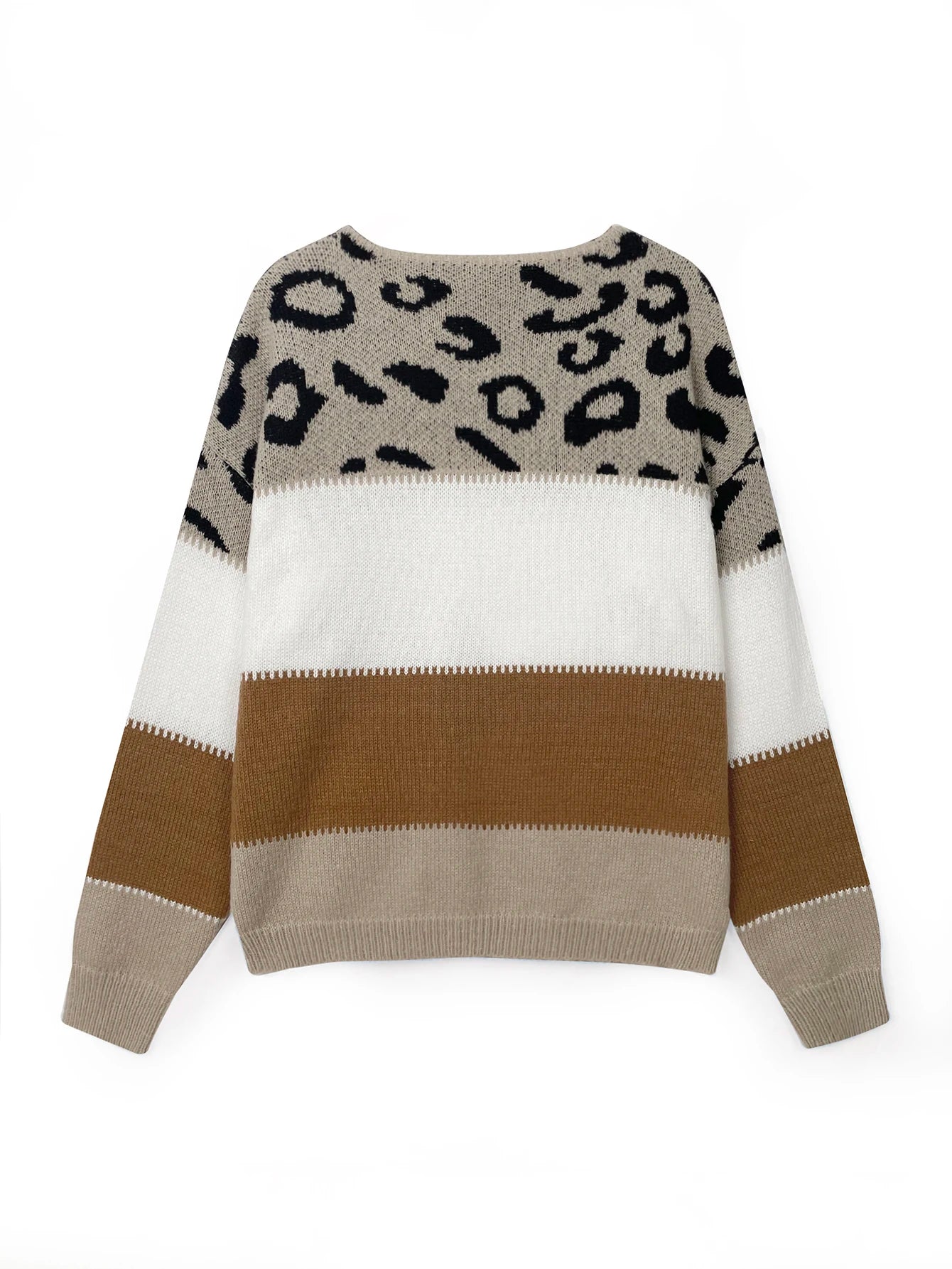 Leopard Print Color Blocked Round Neck Sweater Autumn And Winter Women's Knitted Sweater Pullover Long Sleeved Base Shirt