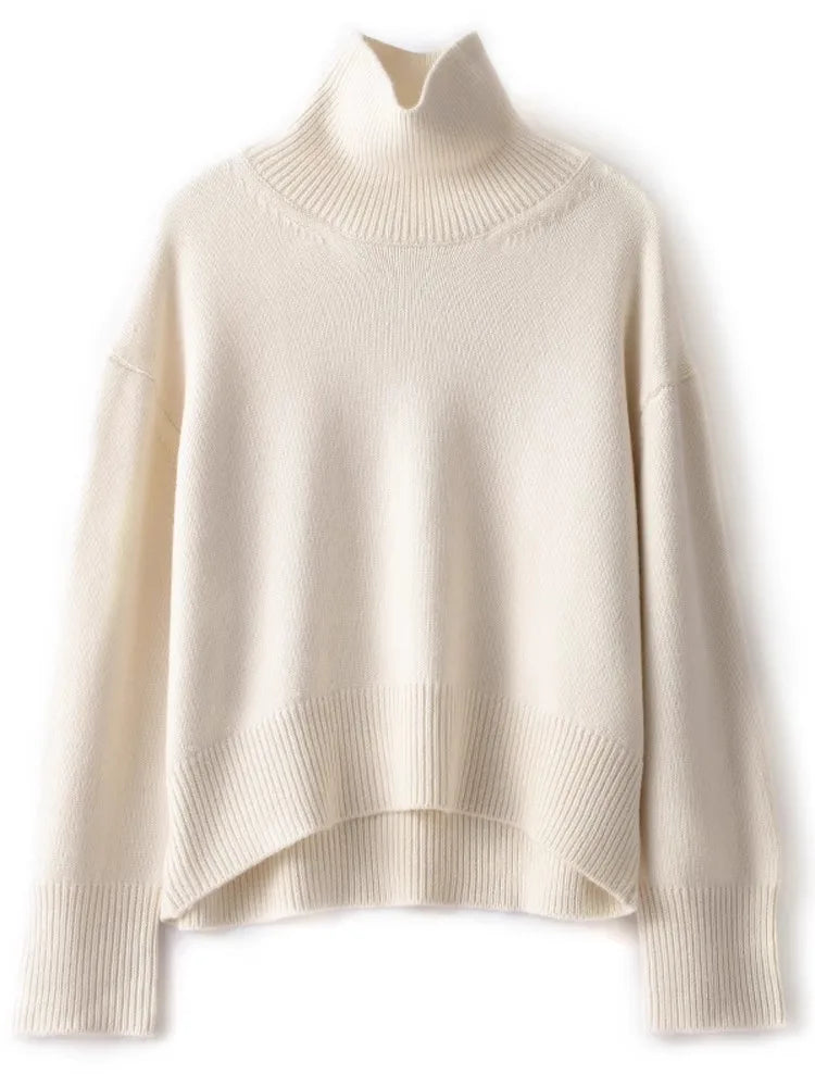 Autumn and winter new  pure cashmere sweater women's thick turtleneck sweater pullover loose knit sweater