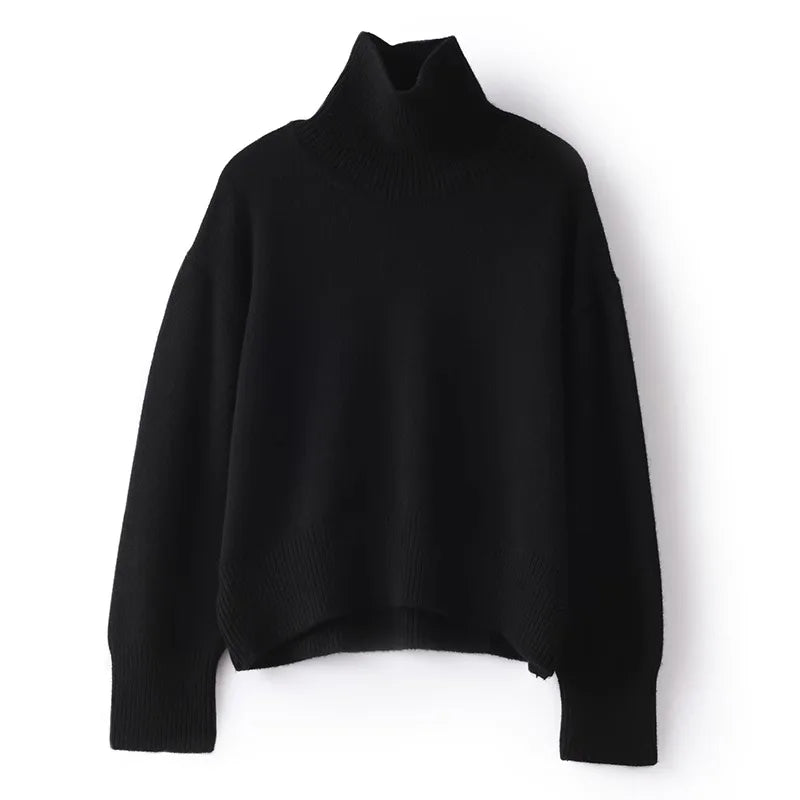 Autumn and winter new  pure cashmere sweater women's thick turtleneck sweater pullover loose knit sweater