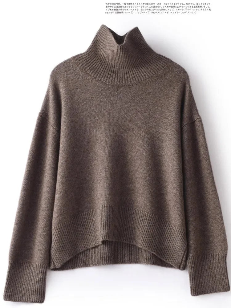 Autumn and winter new  pure cashmere sweater women's thick turtleneck sweater pullover loose knit sweater