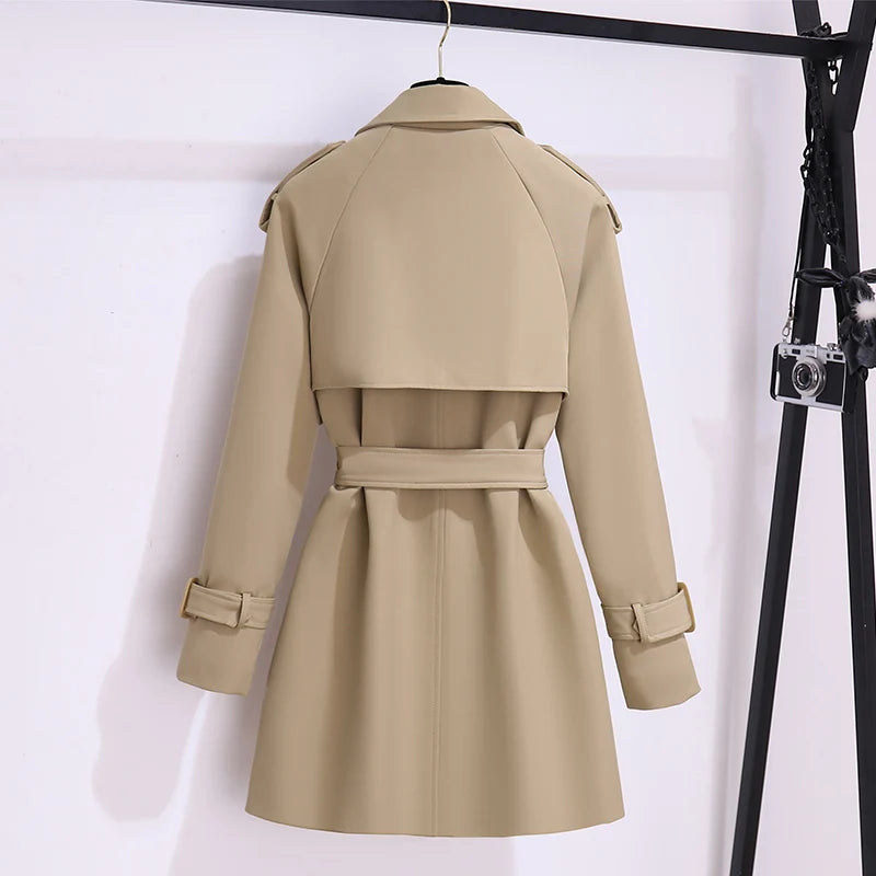 Women British Style Windbreaker Streetwear Double Breasted Trench Coats Elegant Autumn Winter Khaki Or Black Jackets