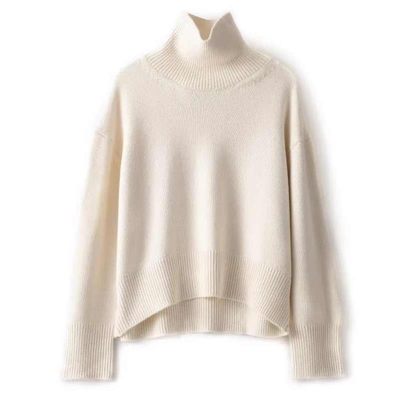 Autumn and winter new  pure cashmere sweater women's thick turtleneck sweater pullover loose knit sweater