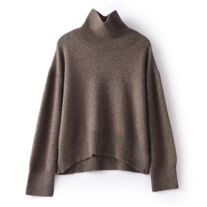 Autumn and winter new  pure cashmere sweater women's thick turtleneck sweater pullover loose knit sweater