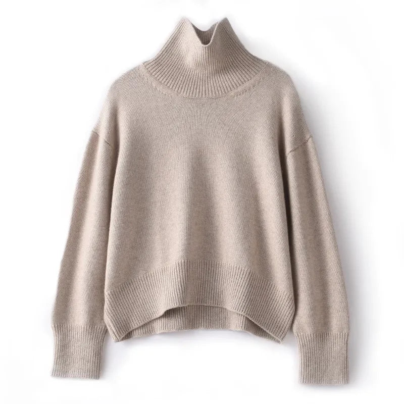 Autumn and winter new  pure cashmere sweater women's thick turtleneck sweater pullover loose knit sweater